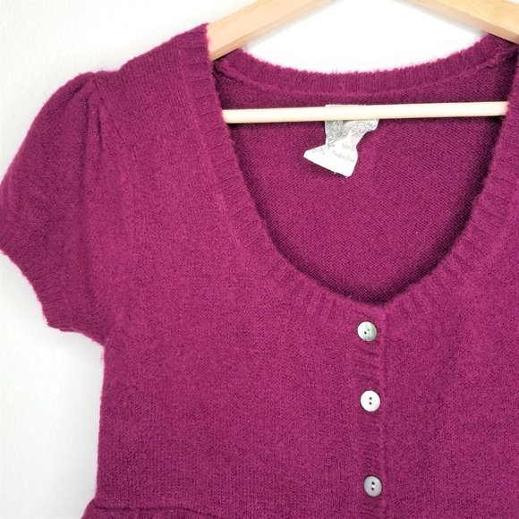 Love Rocks Button Down Knit Babydoll Sweater Cardigan Short Sleeve - Picture 4 of 10